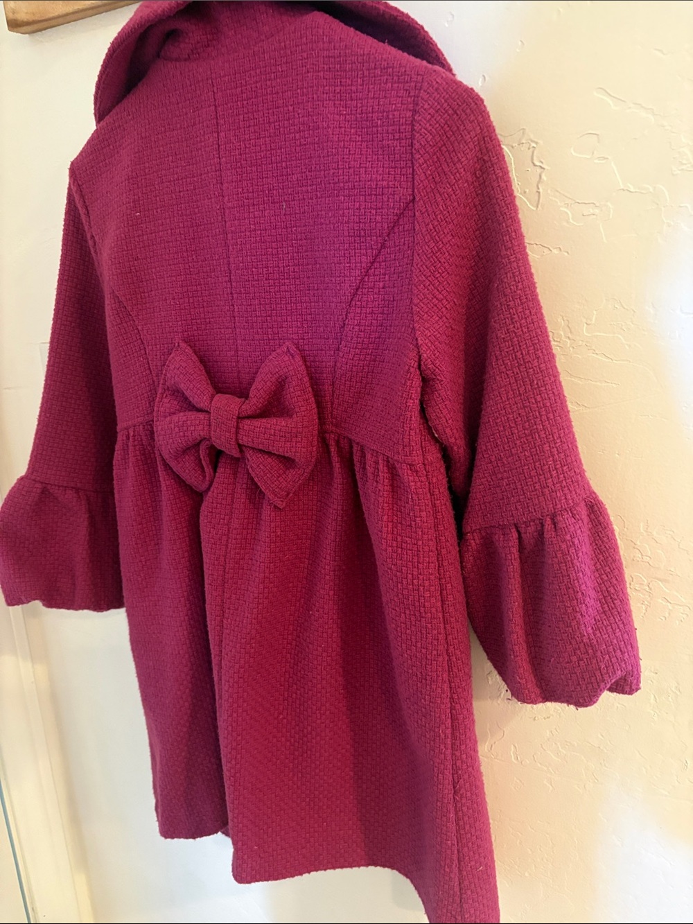 Takara Raspberry Textured Pea Coat with Ruffled Sleeves - Picture 5 of 5